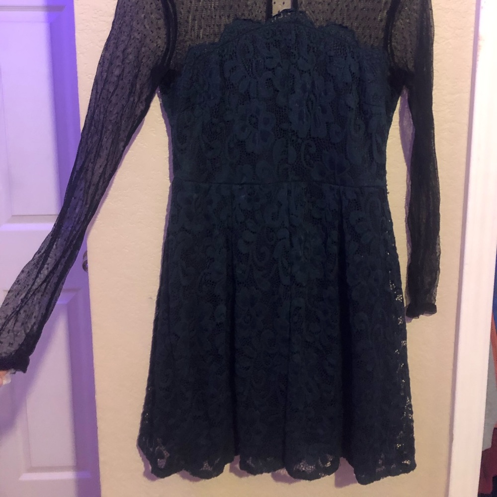 Black/Green lace skater dress
